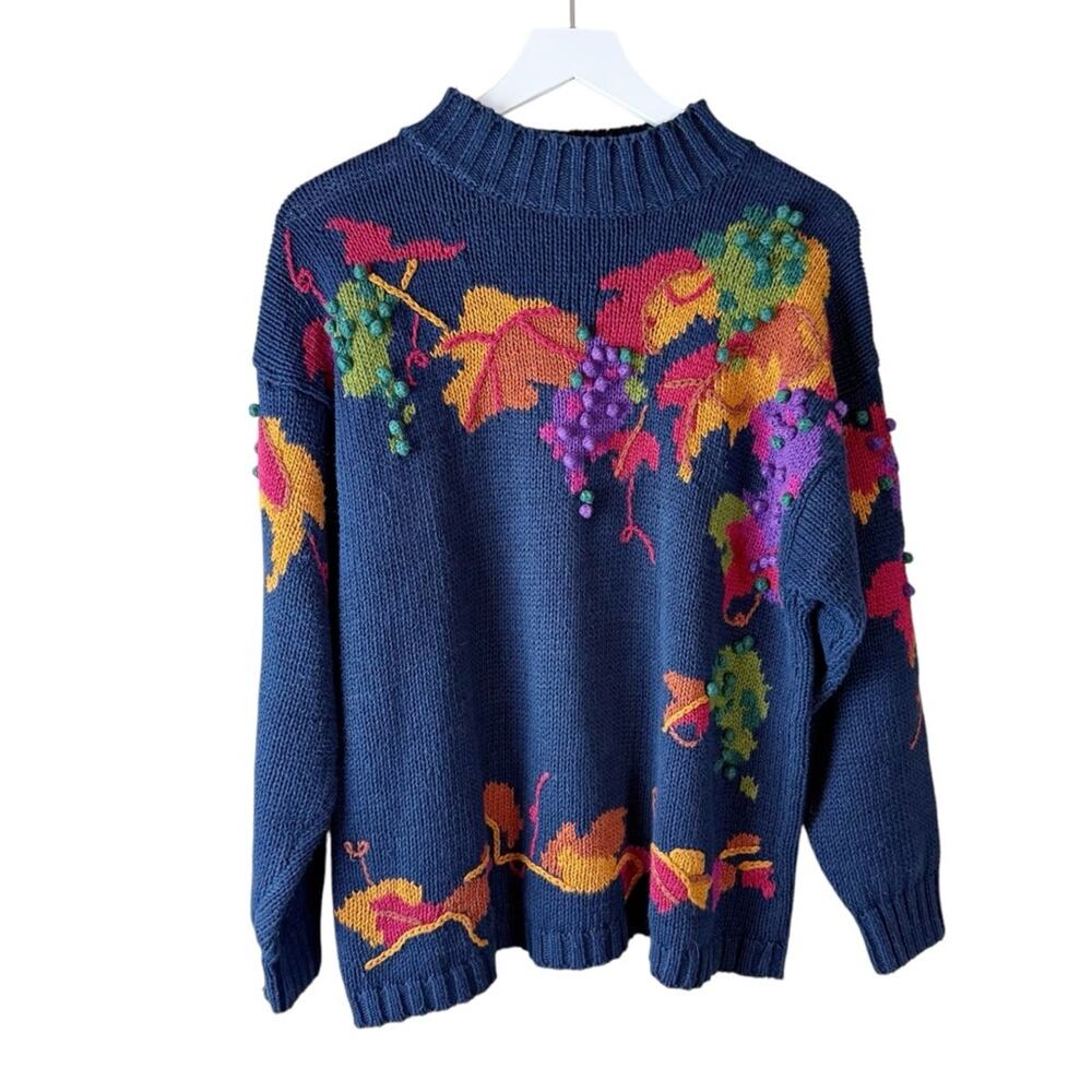 Rebecca Stone Vintage Women's
M Sweater‎ Colorful Raised Grapes & Vines